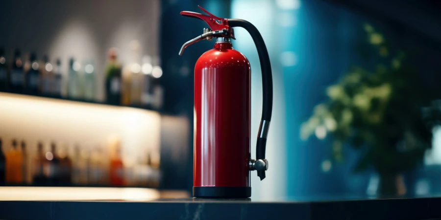 Fire extinguisher mounted on a wall in a modern and elegant inte